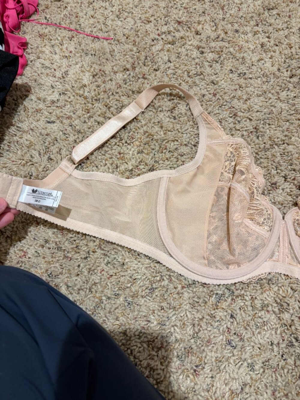 Wacoal 38D Tulip Embroidery Lace Bra Nude Tan 85702 - Picture 9 of 11